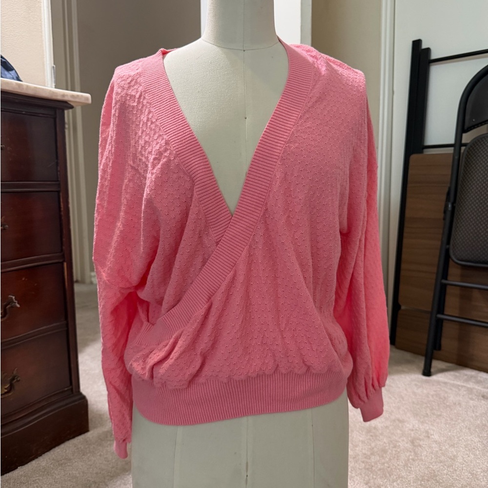 Women's Pink V-Neck Draped Sweater Top